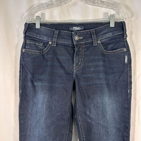 Silver Jeans Women's 31x26 Dark Wash Blue Denim Super Stretch Cotton Blend Mid R - Picture 2 of 11